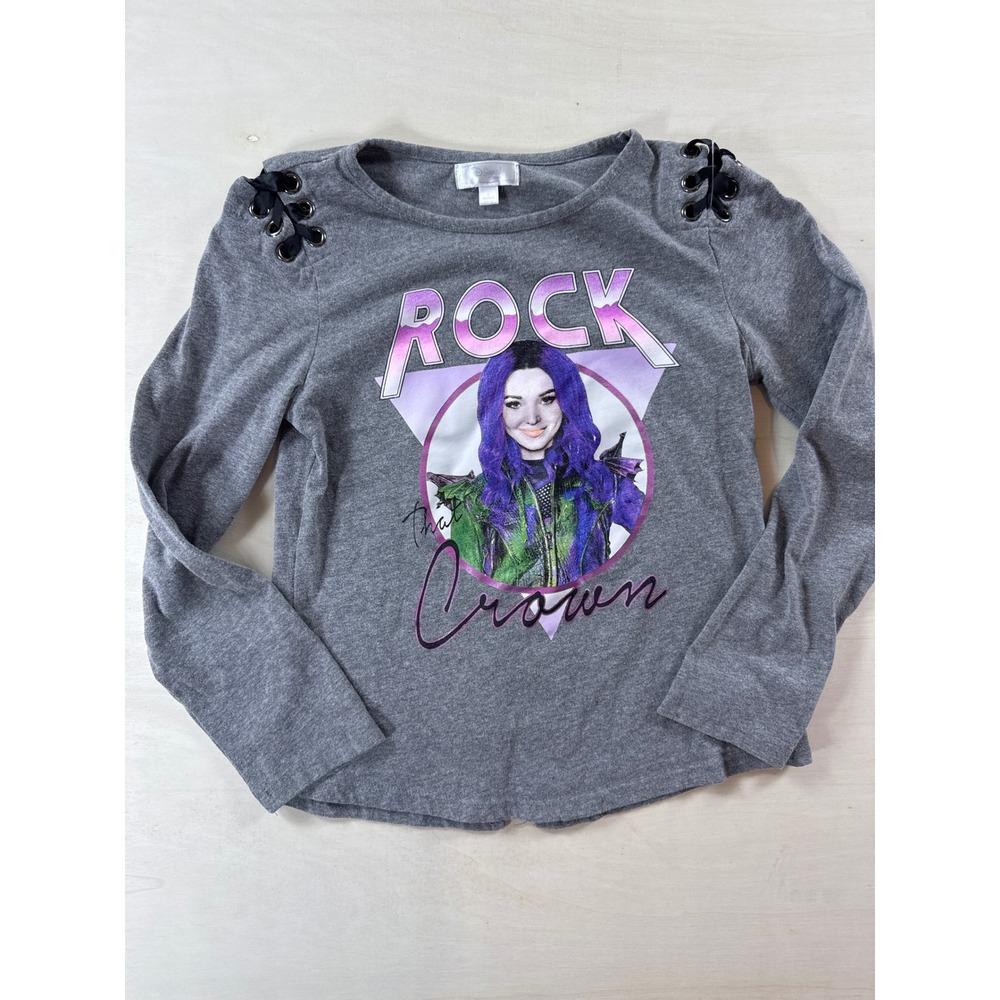 Disney Descendants Mal Rock That Crown Gray Long Sleeve Lace Up Top Girls Large